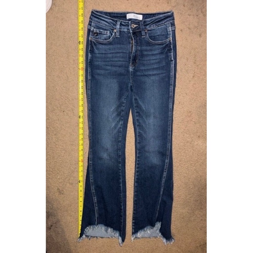 Kancan High Rise Flare Jeans Dark Wash Raw Frayed Hem KC5224D Size 5 26 T01-19